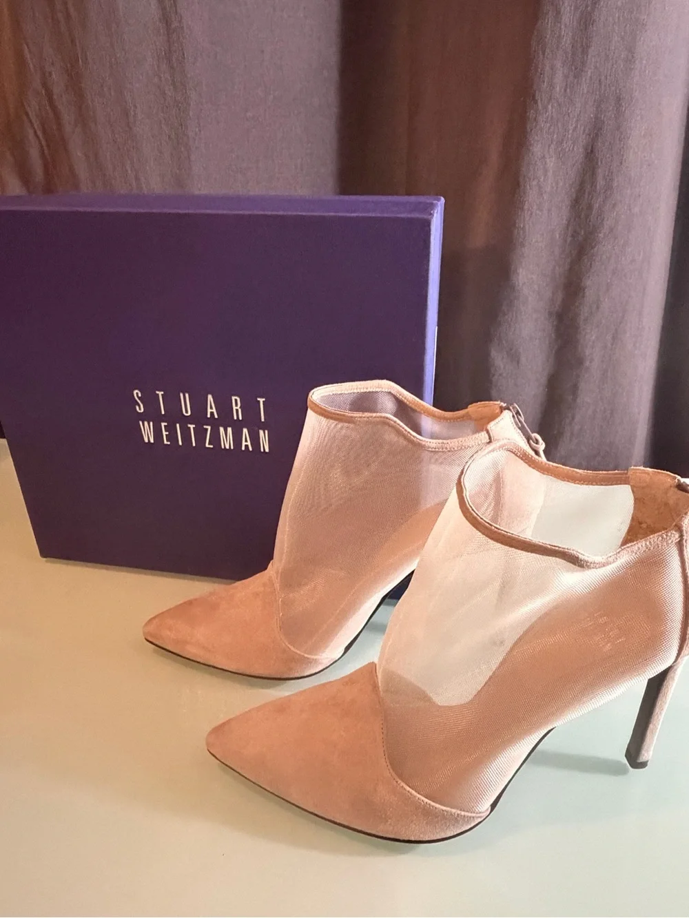 Stuart Weitzman Pink Suede & Mesh Pointed-Toe Ankle Boots